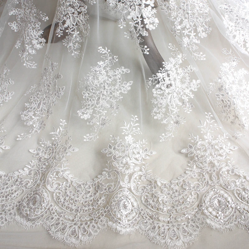 Sequin Embroidered Lace Fabric Handmade DIY Bride Wedding Dress Material Designer Fabric Sewing Accessories By The Yard