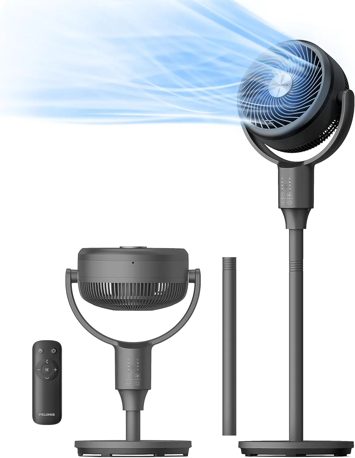 

Ultra OmniFlow Air Circulator Fan with Remote, Timer, Adjustable Height - Quiet 3-Speed Floor Fan for Bedroom