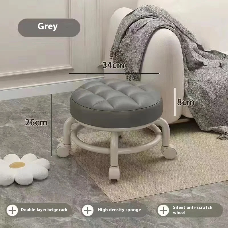 Hot Household Furniture Pulley Low Stool Small Footstool Children Round Stool Chair Living Room Mini Sofa Stool Move With Wheels image 3