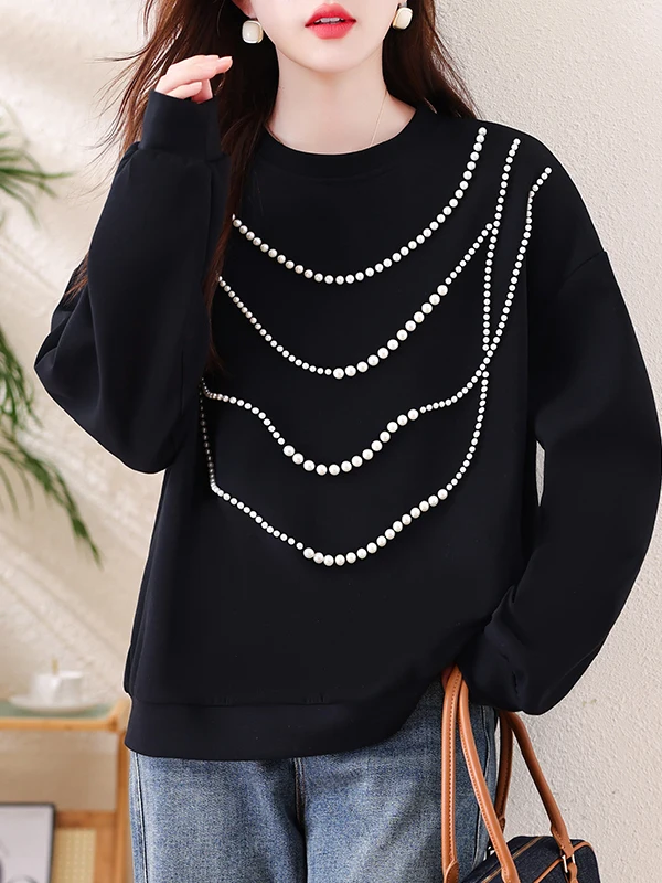 เสื้อสเวตเตอร์แฟชั่นทรงหลวมสำหรับผู้หญิง ฤดูใบไม้ร่วง 2025 รุ่นใหม่ ไซส์ใหญ่ สไตล์ยุโรป เสื้อผ้าผู้หญิง