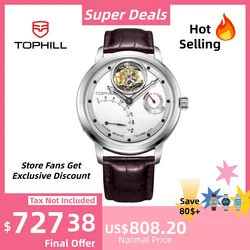 TOPHILL Tourbillon Watch for Men Automatic Movement SL5522B 43.7mm Fire Texture Dial Luxury 5Bar Waterproof Sapphire TU009G