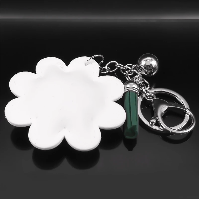 Cute White Flower Keychain for Women Girl Silver Color Alloy Rhinestone Bag Charm Keyring Holder Jewelry llaveros KZZZ184S01