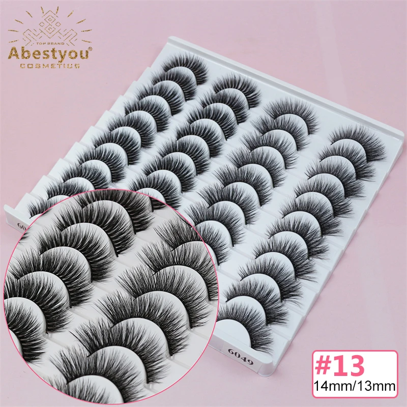 Abestyou New Multipack 20 Pairs Faux Cils Mink Eyelashes Short Length Natual Messi Soft Thin Cotton Black Band Reusable Lashes