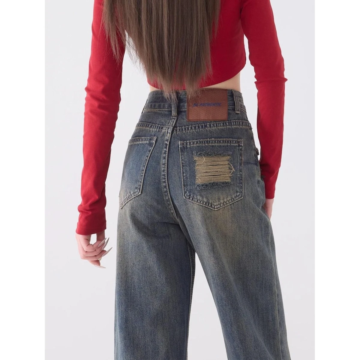 

High Waist Wide Leg Jeans Retro Sle Women's Straight Cut Loose Fit Spring Autumn Narrow Version Floor Length Denim Pants