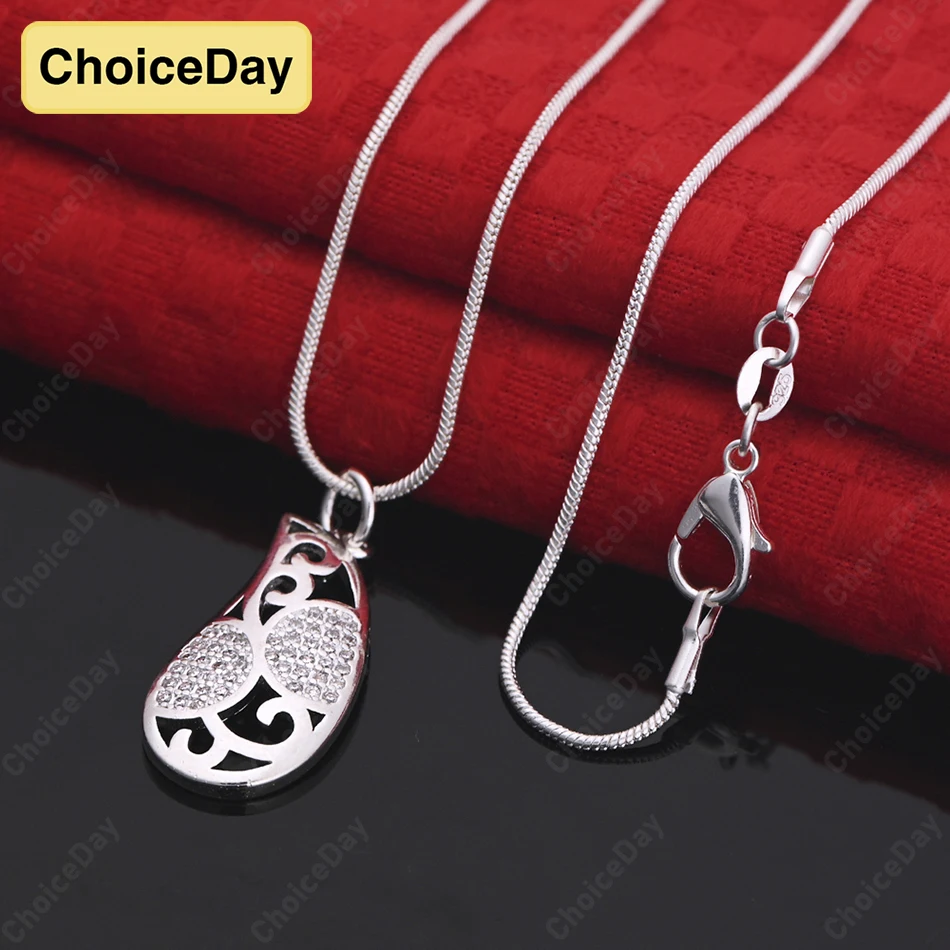 

ChoiceDay 925 Sterling Silver Exquisite Water Drop Hollow Pendant Necklace Women's Wedding Jewelry Accessories