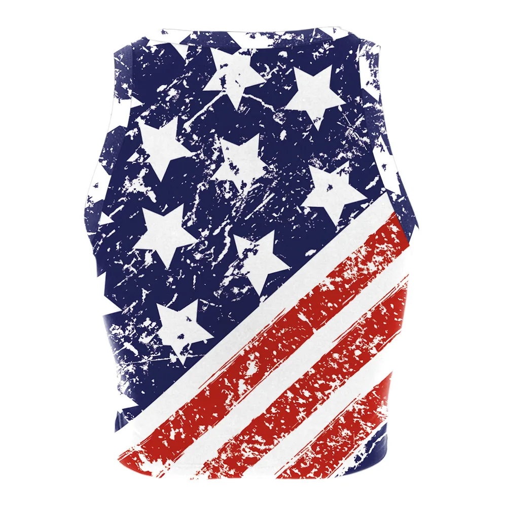 2024 Creative Summer American Independence Day Flag Digital Print Sleeveless Strapless Tank Top Women Casual Round Neck T-shirt