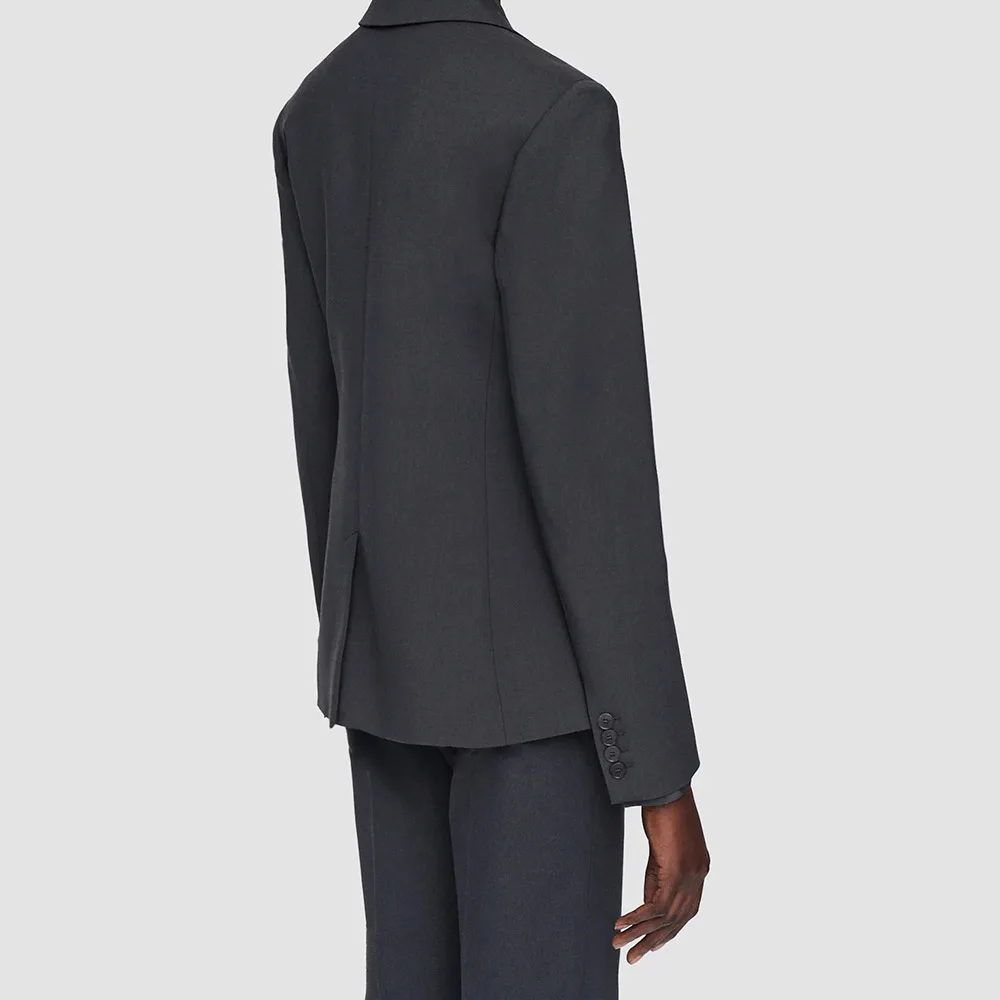 طقم بدلة نسائي مكون من قطعتين باللون الرمادي العميق مع زر واحد وسترة طية صدر السترة وسراويل مضيئة أطقم ملابس مكتبية للولائم والأعمال النسائية