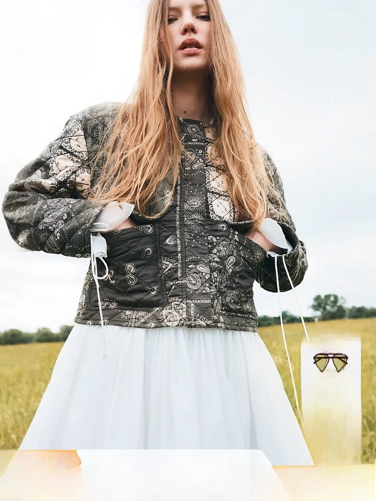 

Women's Cotton Jaet Winter Print Basting Thin Cotton Long Sve ket Rhombus Pattern Cotton Jaet H&M 296986