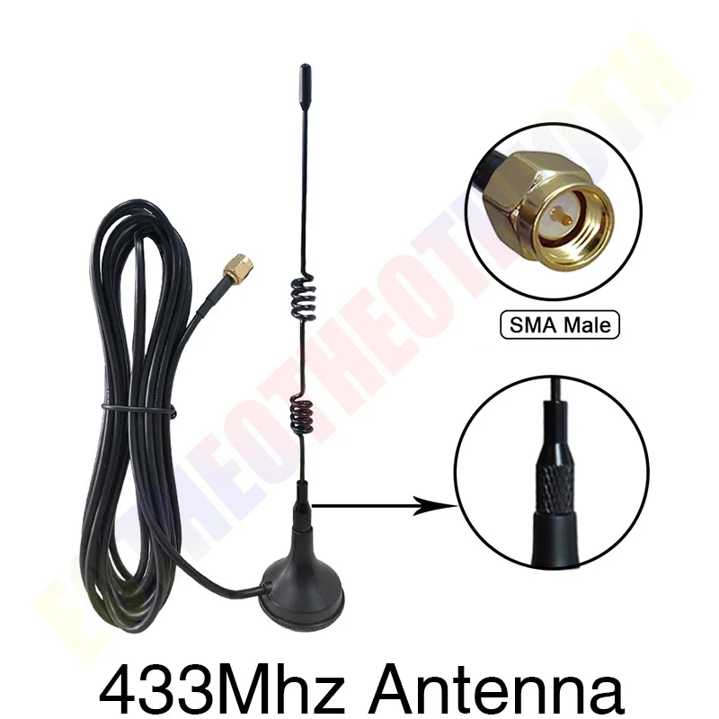 EOTH 1 2 Stück 433MHz Antenne SMA Stecker Buchse für Bus 12dBi Hochleistungs-IOT-Antenne Magnetfuß Saugnapf 3 Meter Verlängerungskabel – Detail 4