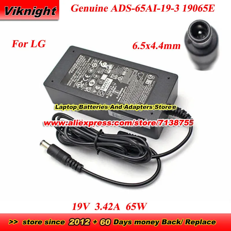

Genuine ADS-65AI-19-3 19065E AC Adapter 19V 3.42A 65W P/N EAY65689605 for LG 32GN63T PB562G-JE 32UN550-W 34UM884C with 6.5x4.4mm