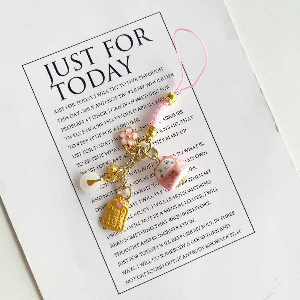 Good Luck Lucky Cat Phone Strap KeyChain Ornament Lucky Cat Phone Lanyard Blessing Anti Loss Lucky Cat U Disk Pendant
