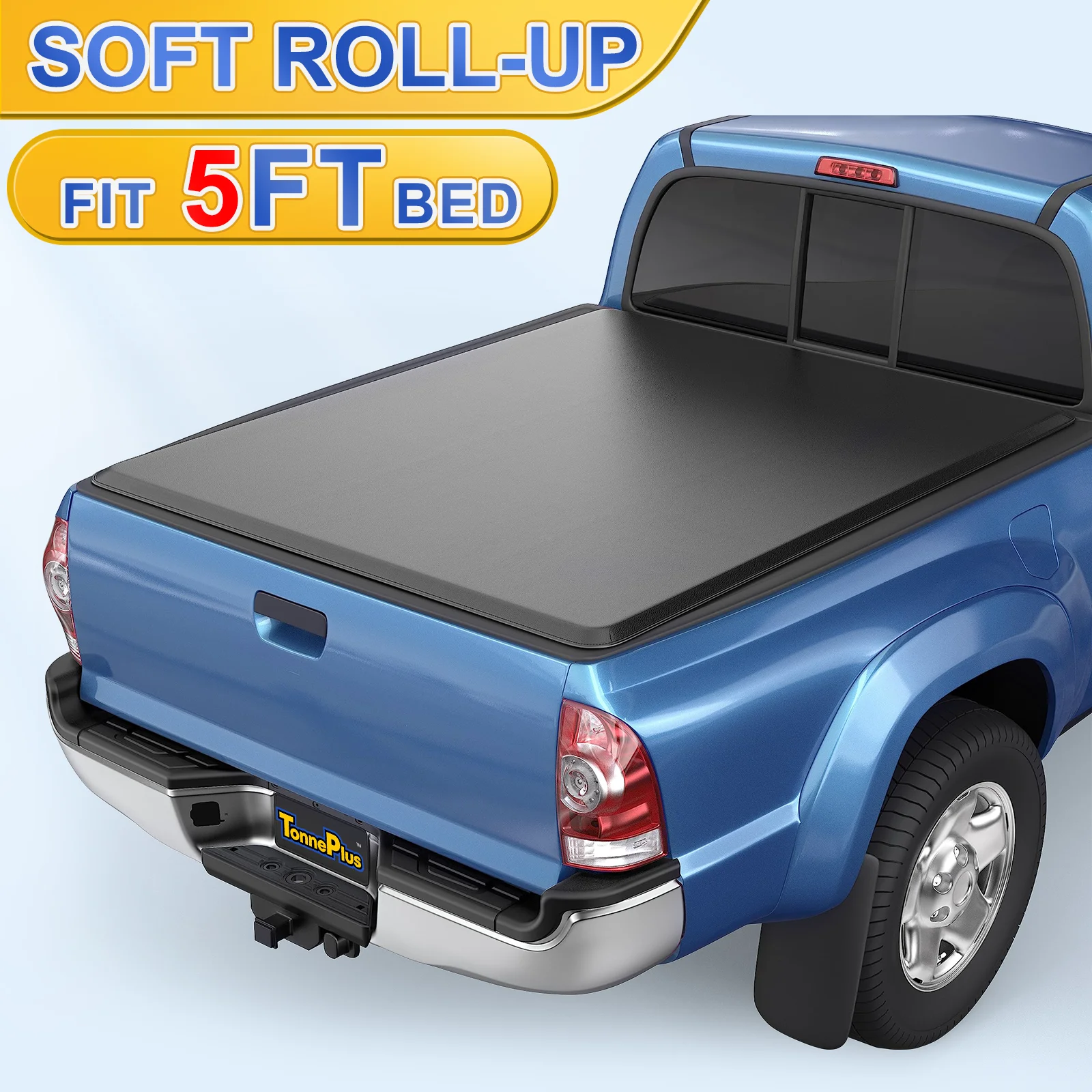 

TonnePlus Soft Roll-Up Tonneau Cover Truck Bed Cover for 2005-2015 Tacoma 5FT Bed w/ Lamp Vinyl ; Lightning | 5' (60.3") Bed |