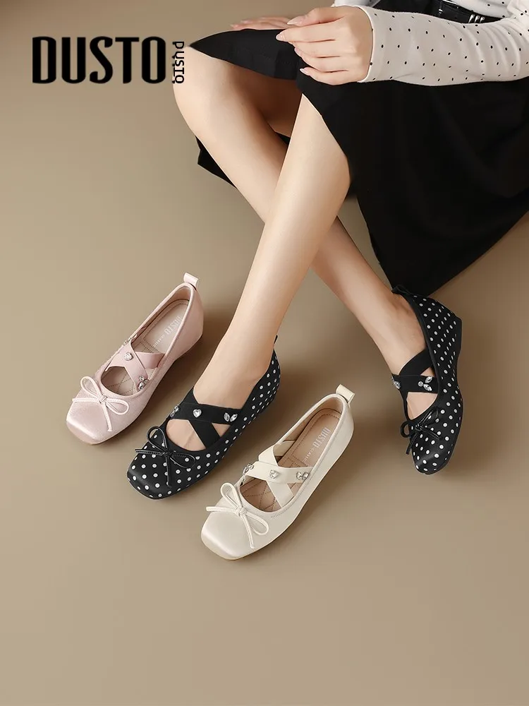 dusto-ballerines-retro-a-pois-pour-femme-nouveaute-Ete-avec-nœud-talonnette-integree-semelle-souple