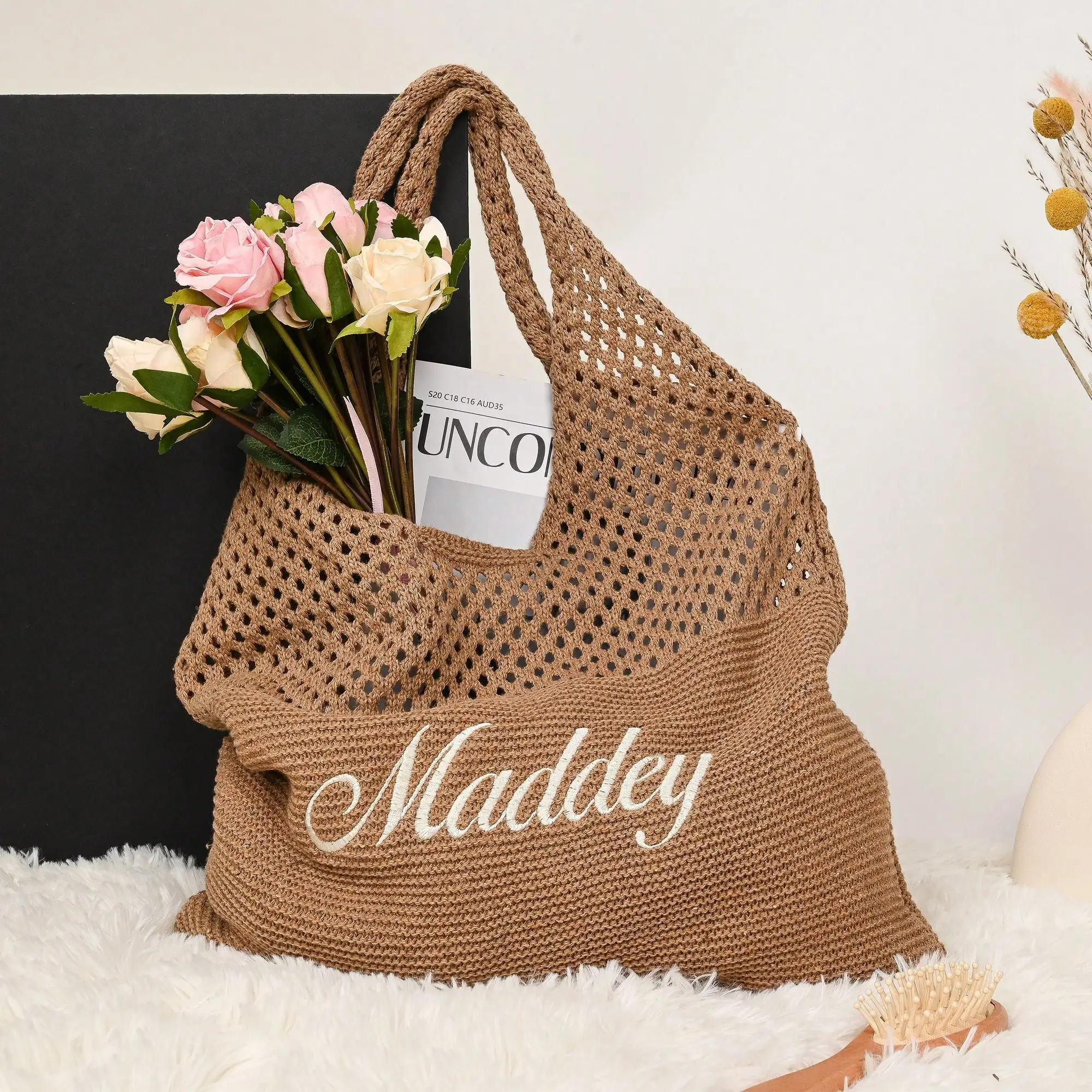 Tas Rajut Jala Bordir Nama Kus - Crochet Market Bag ulasan dan harga
