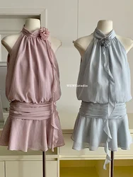 Summer Ballet Core Old Money Sweet Gyaru Prom Gown Mini Sleeveless French Vintage Chiffon Dress Women Evening Frocks One-Piece