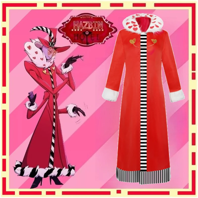 

Valentino Cosplay Costume Hazbin Hotel Red Trench Coat Outfit Full Set with Hat Gloves Claws for Men Halloween