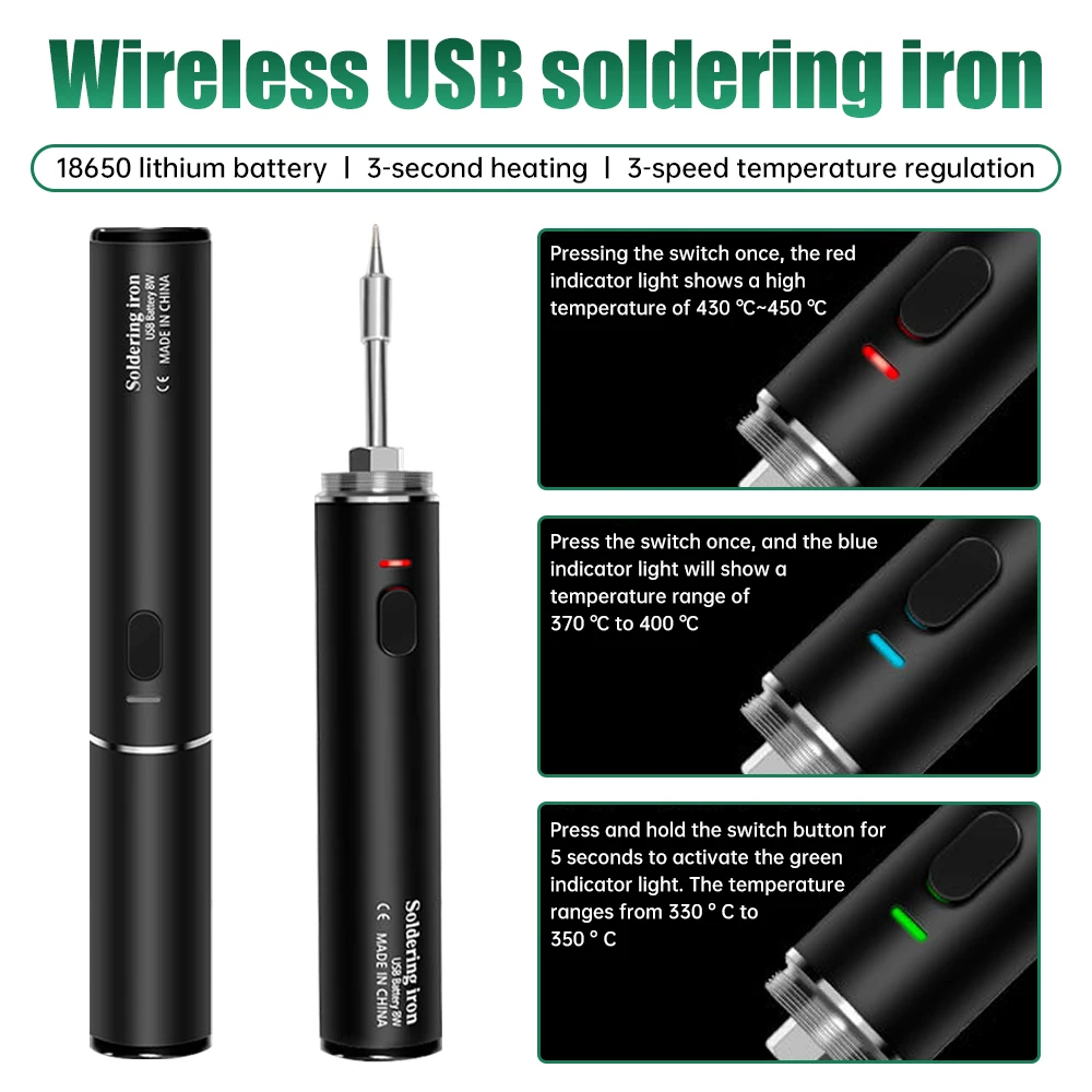 

Wireless Charging USB Soldering Iron Mini Convenient Adjustable Temperature Diy Manual Radio Soldering Iron Set Home Tools