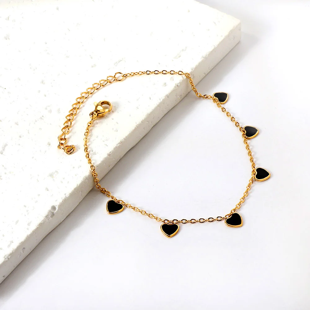 Mehrfarbiges Pop-Mode-Armband/Fußkettchen, leicht, luxuriös, schlichtes Design, INS, Öltropfen, Liebesanhänger, Mädchen, Edelstahl, vergoldet