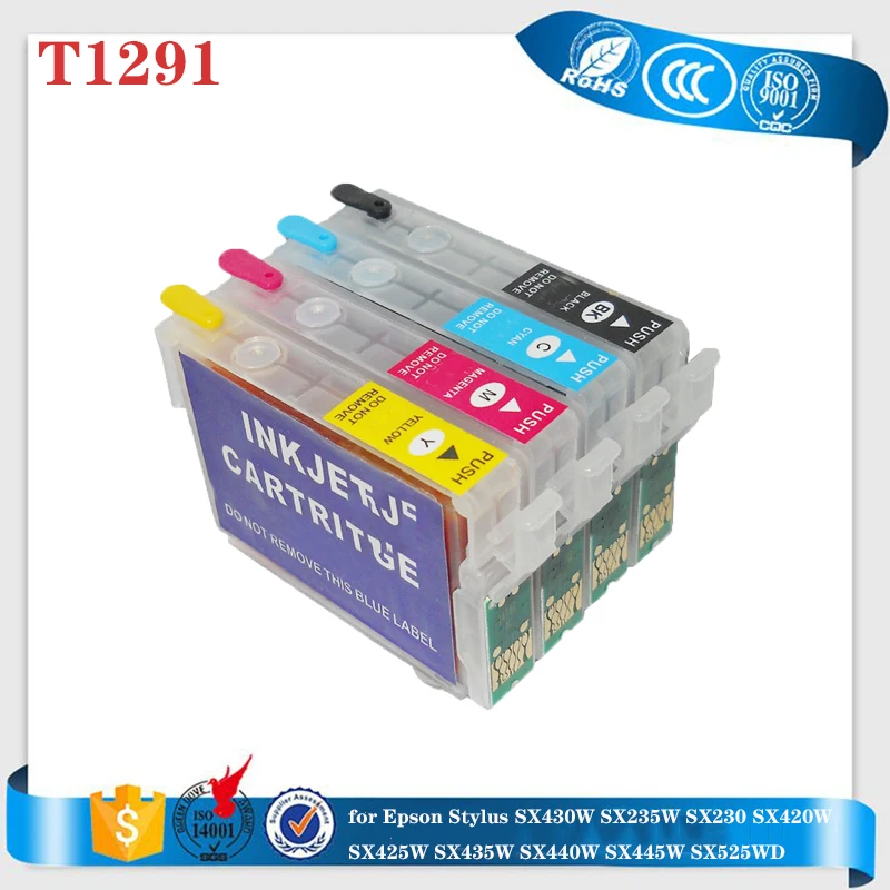 Vilaxh 4pcs T1291 Refillable Ink Cartridge for Epson Stylus SX430W SX235W SX230 SX420W SX425W SX435W SX440W SX445W SX525WD