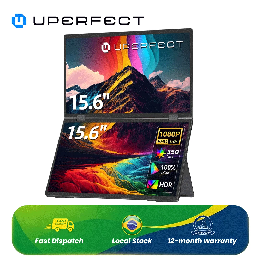 UPERFECT Delta 15.6 "Monitor Dobrável FHD Dual Display Portátil Construir Ajustar Suporte Tela Dupla Stacked Para Mac Windows Laptop PC