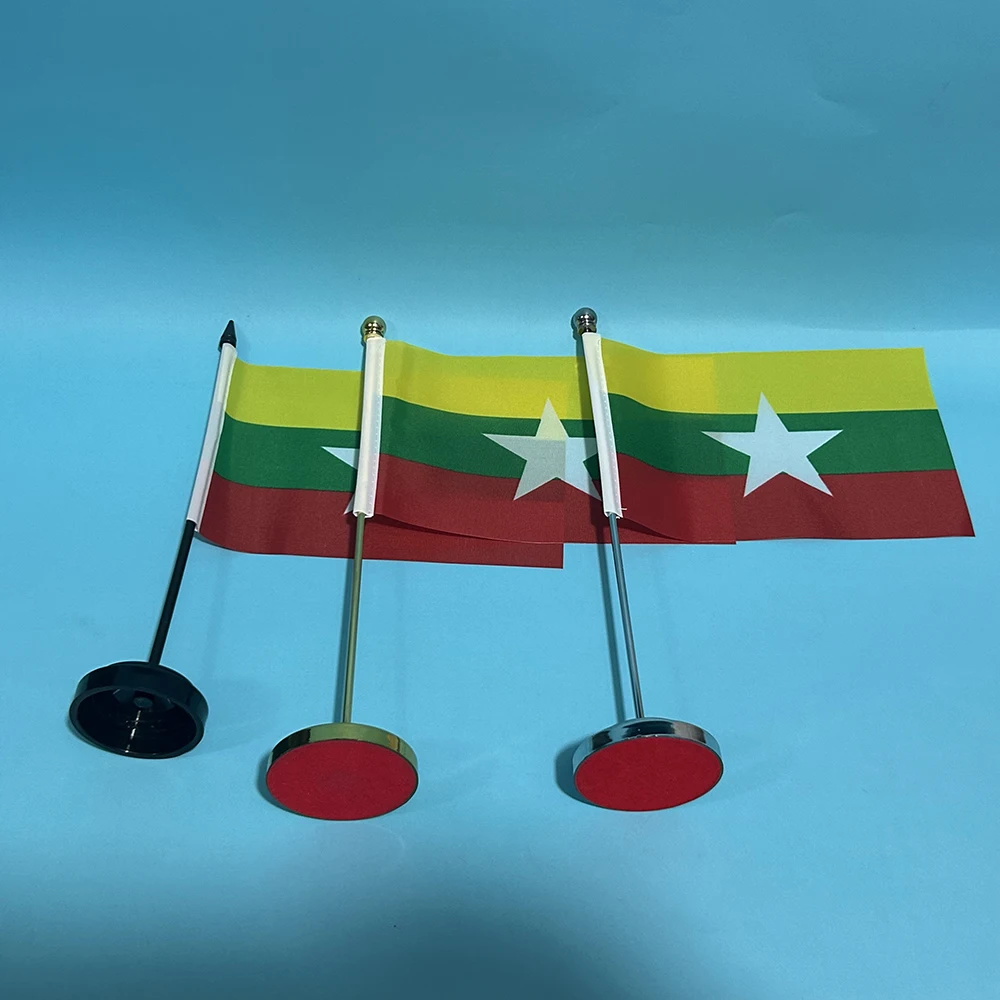 (SKY FLAG)Office Desk Flag Of Myanmar flag 14x21cm polyester Myanmar National Flag Country Banner Desk Ornaments Flags