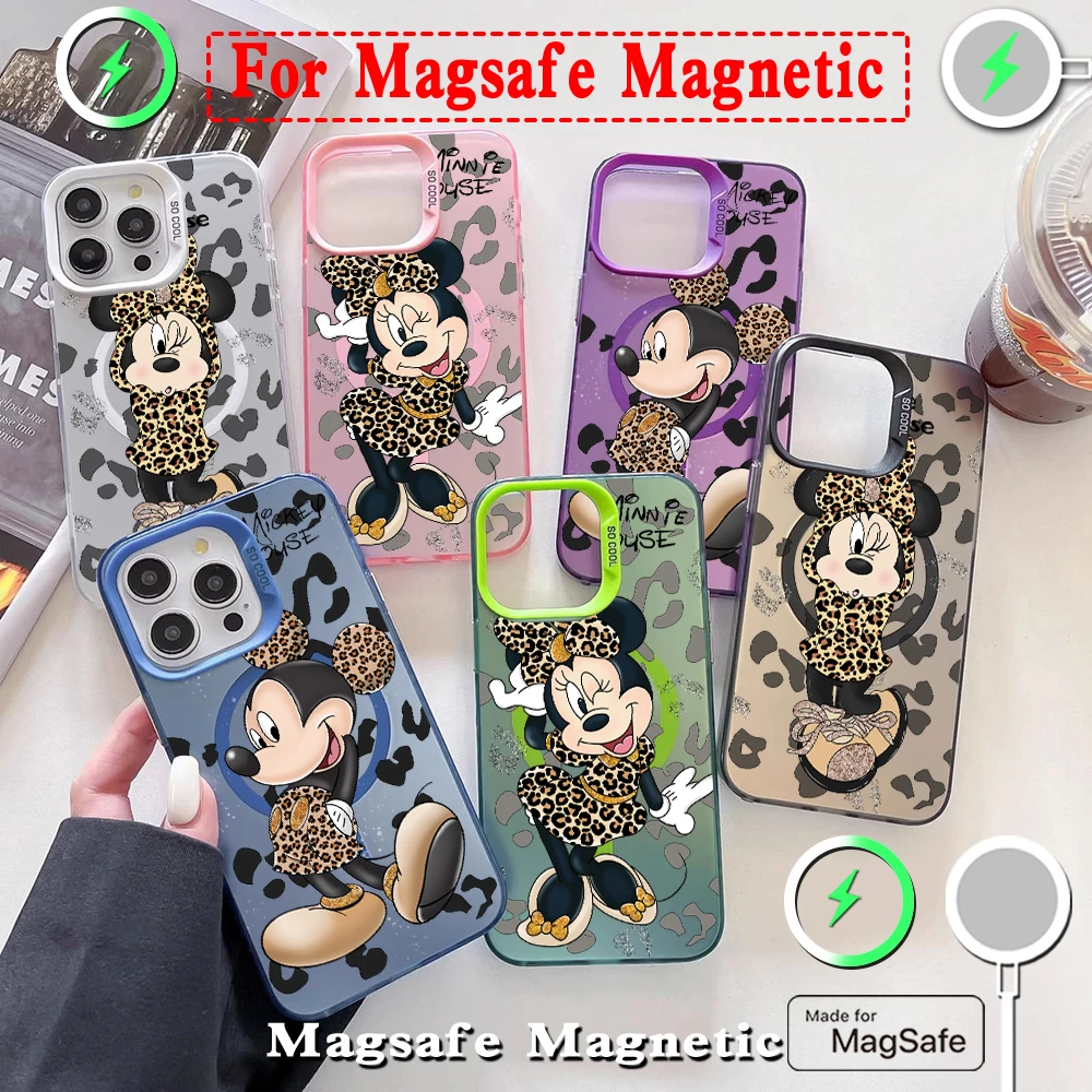 Cute Original Minnie Mouse Magsafe Magnetic Case for Samsung S25 S24 S23 S22 S21 S20 FE Plus Ultra 5G Soft Silver Plated Cover