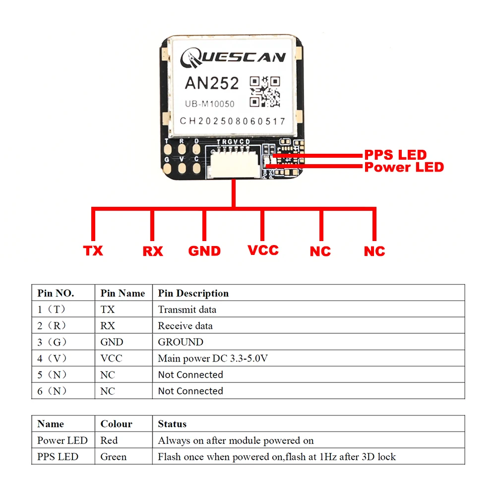 QUESCAN 25mm AN252 10Hz M10 GNSS Module GPS GLONASS BeiDou Galileo QZSS SBAS Module Antenna Receiver M10050 GPS Configurable
