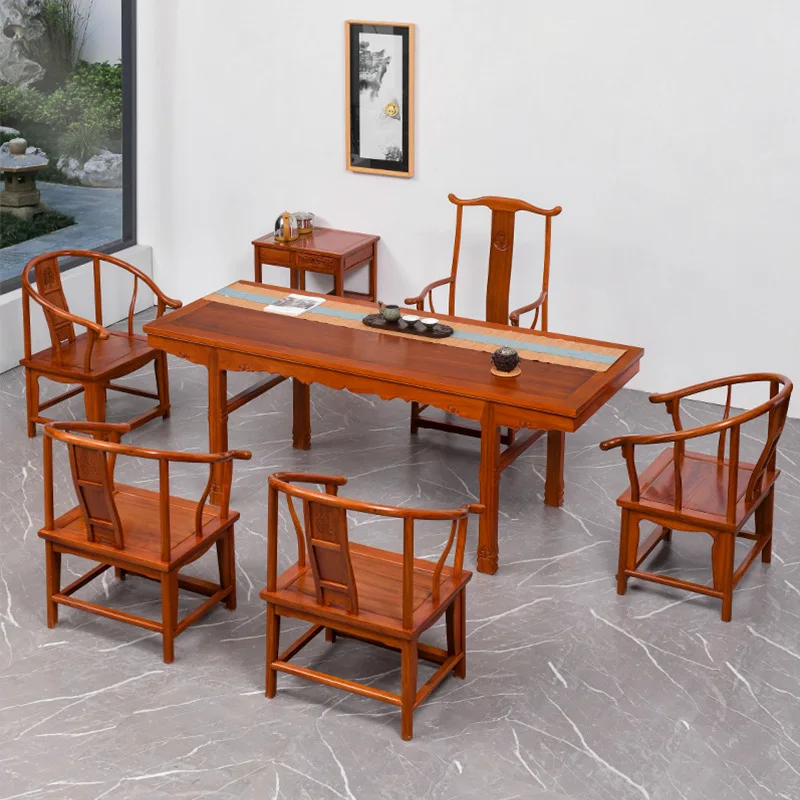 YJQ mahogany furniture all solid wood tea table and chair combination new Chinese tea table desk picture table