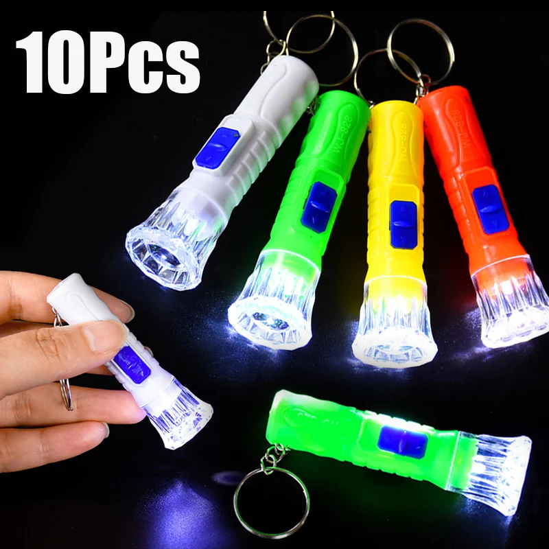 10Pcs Mini Keychain Flashlight Camping LED Torch Lamp Toys For Kids Birthday Wedding Party Favors Gifts Bag Fillers School Prize