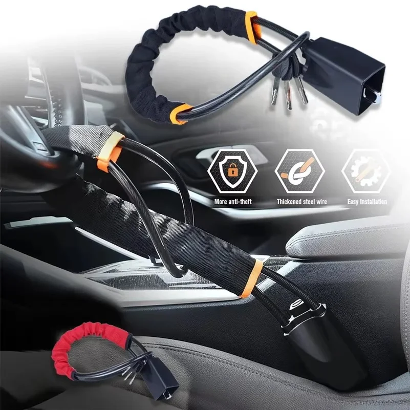 Heavy Duty Steering Wheel Lock Anti Theft Cut Resistant Retractable Cable Seatbelt Fastener Universal for Car SUV
