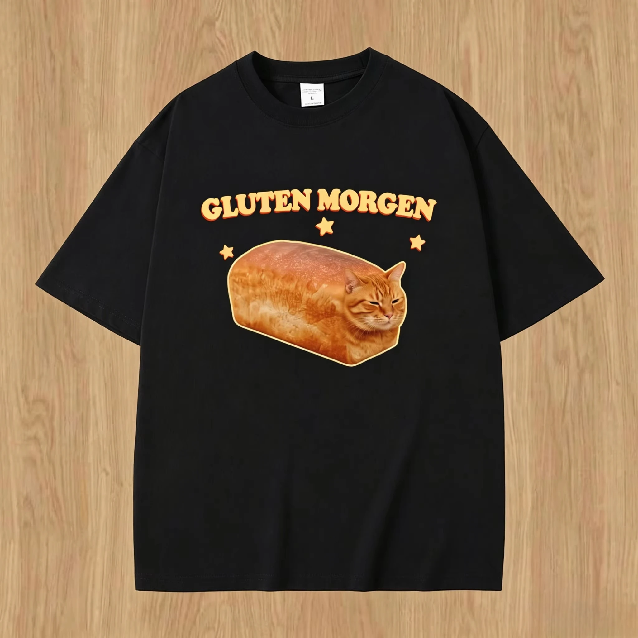 Gluten Morgen Funny Cat Meme T-shirt Silly Cats T Shirts Men Women Casual Humor Tee Shirt Male Vintage Cotton Oversized T-shirts
