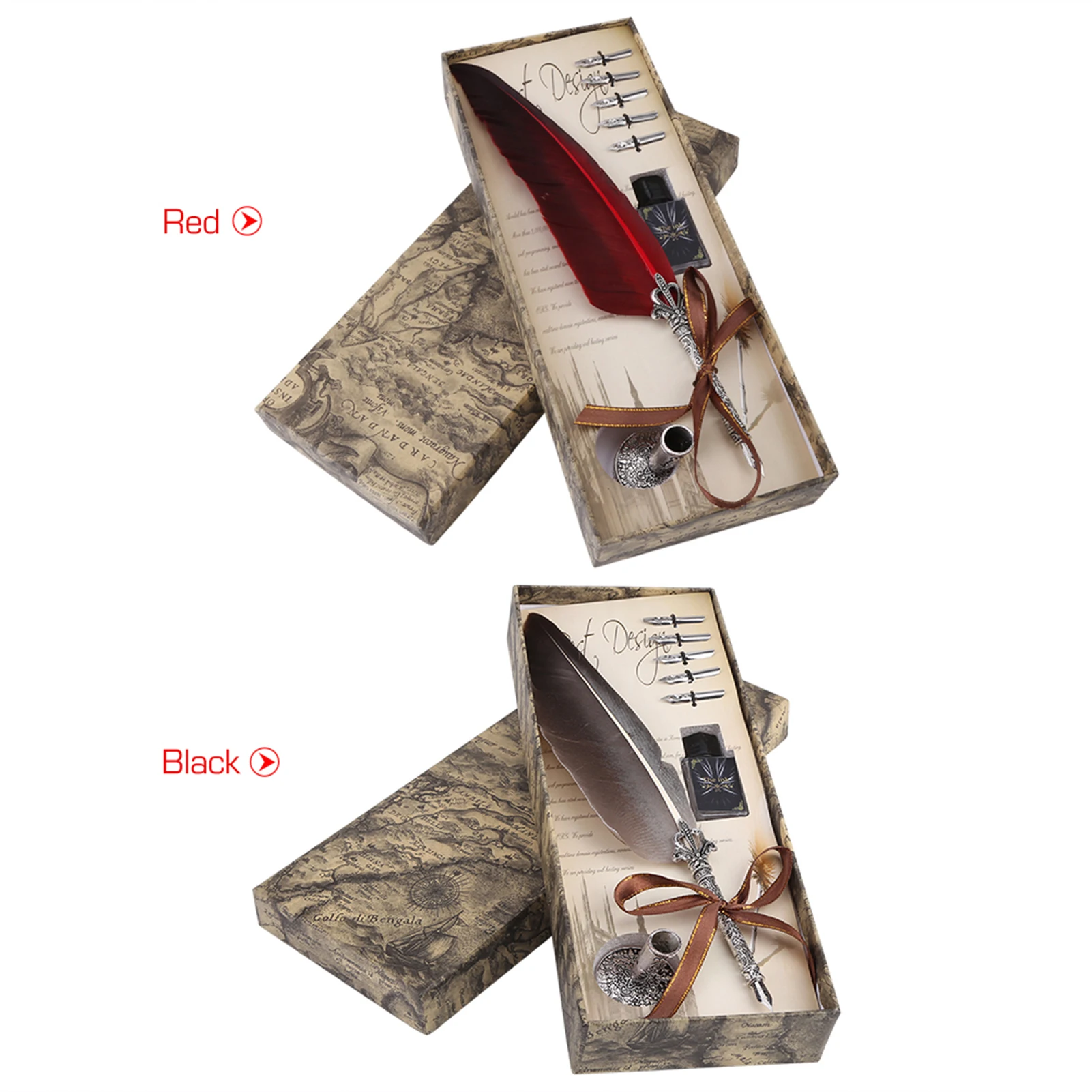 Engelse kalligrafie Dip Quill Pen Schrijven Inktset Briefpapier Geschenkdoos met 5 penpunten pennenset ganzenveer kroontjespen