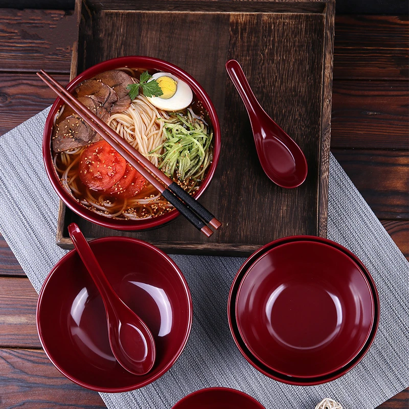 Black-Red Melamine Ramen Bowl Imitation Porcelain Fruit Salad Fast Food Tableware Frosted Noodles Rice Bowls Kitchen Accessories