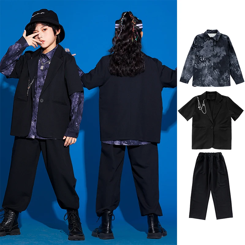 

Children Jazz Dance Clothes Boys Girls Street Dance Stage Performance Costume Kids Black Suit Dancewear Kpop Outfit YS4377