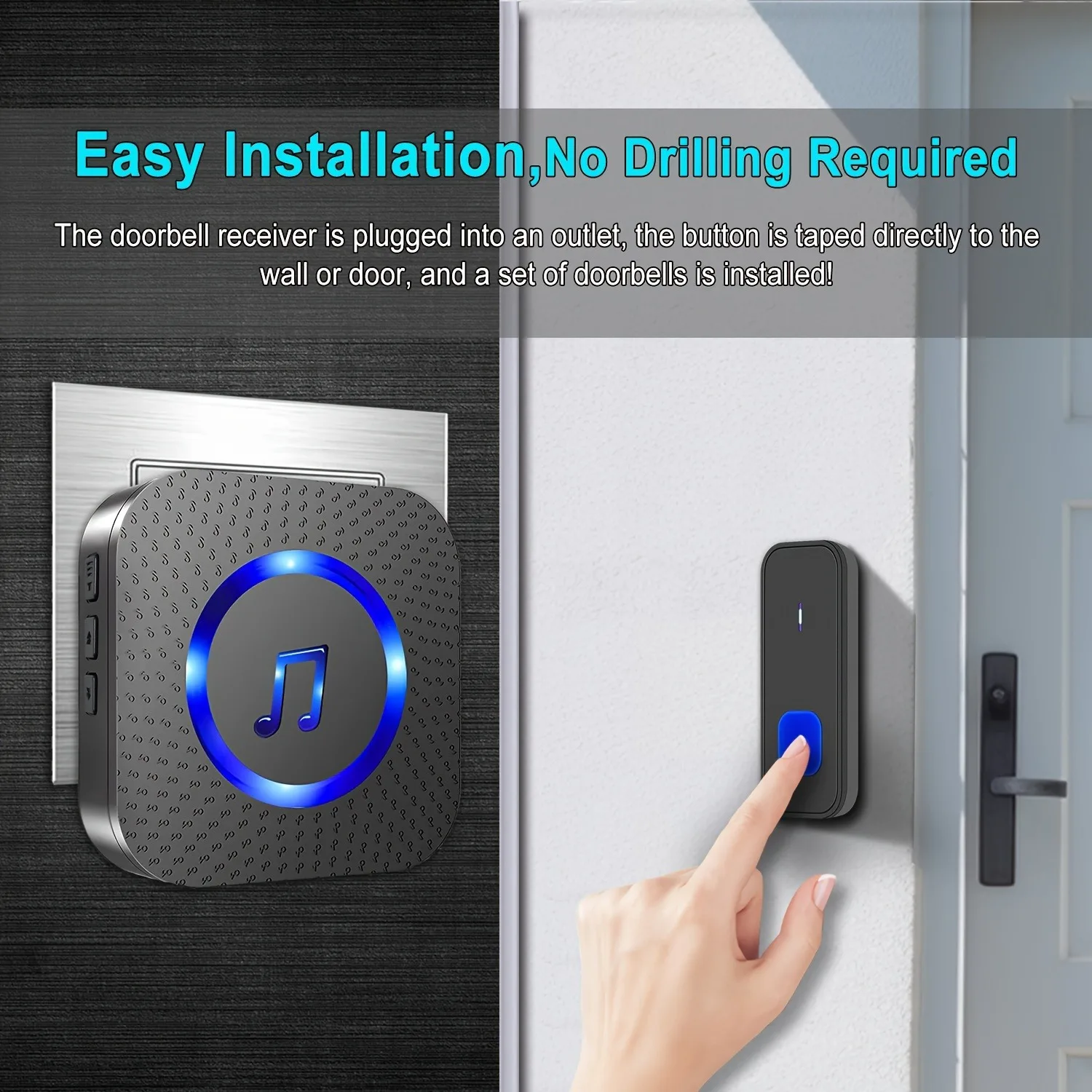 

Беспроводной дверной звонок, водонепроницаемый звонок приветствия, домашний дверной звонок, интеллектуальная 55 песен, умная сигнализация с батареей для магазина отеля