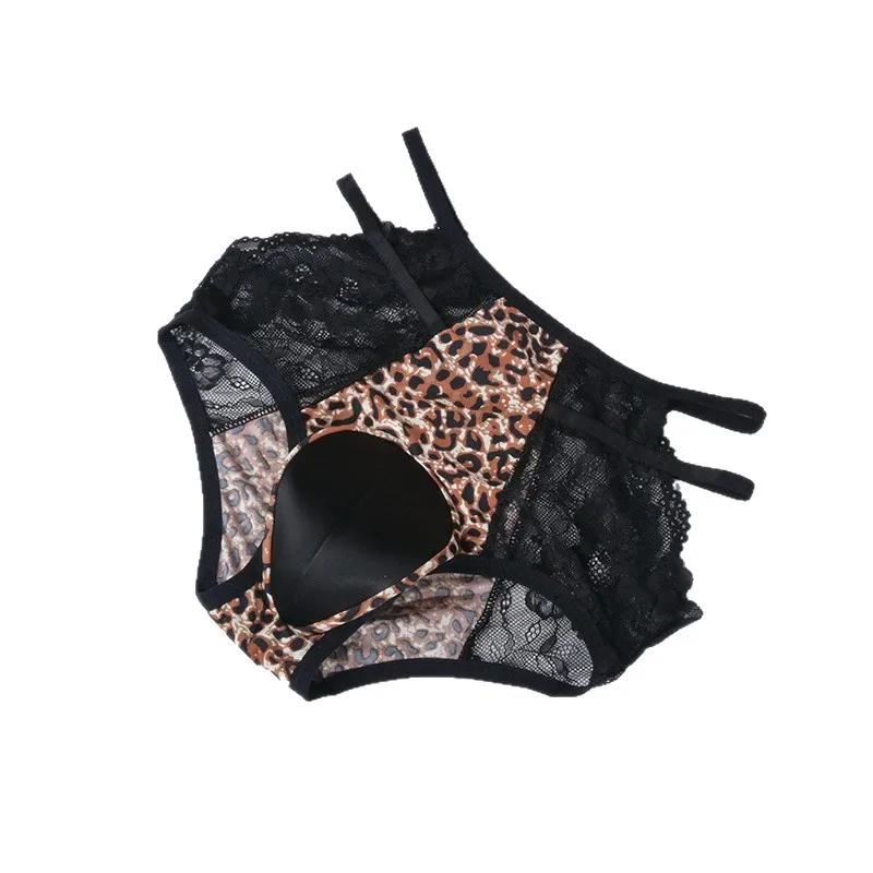 Sissy Lingerie For Men 3d Camel Toe Underwear Panties Leopard Printed Hollow Lace Sheer Thong G-String See Through Lingerie