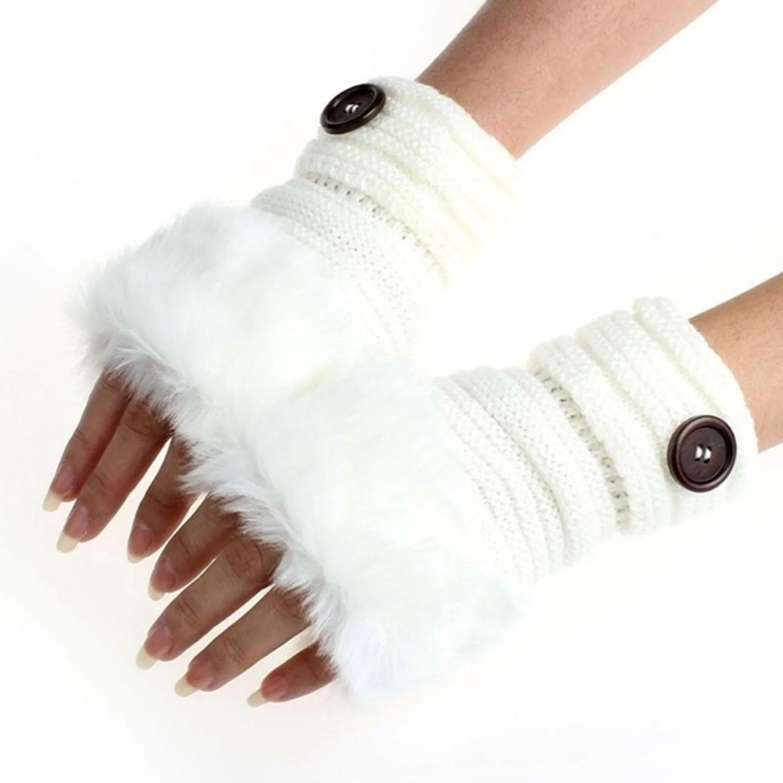 

Women Long Fingerless Gloves Winter Cozy Plush Mitten Knitted Warmer Arm Sleeve Thin Casual Soft Fingerless Unisex Gloves