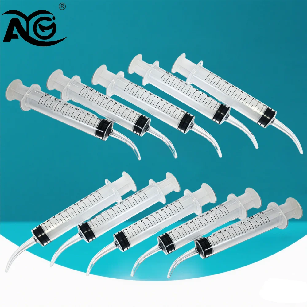 AG Disposable Dental Curved Tip Syringe Clear Needle Tube Oral Irrigation Tool for Dentist Oral Care 1/3/5Pcs