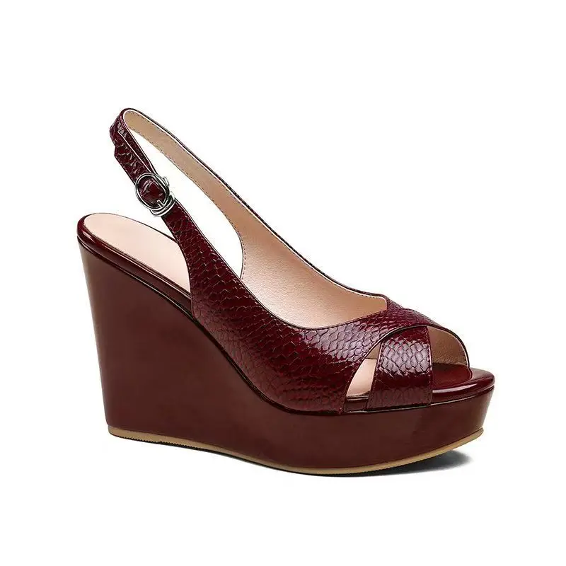 

Fashion 2026 Peep Toe Women's Sandals New Buckle Strap Summer Plus Size Elegant Casual Comfortable Super High Wedge