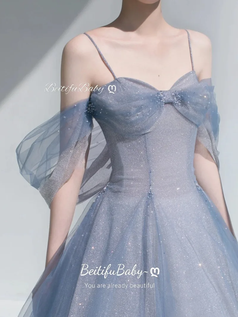 

BeitifuBaby Princess Style Graduation Dresses for Women Elegant Bow Organza Sling Ball Gown Women's Evening Party Dress Vestidos