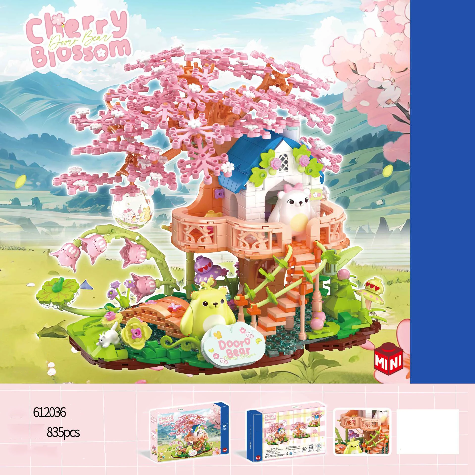 

Idea City Street View Mini Block Cherry Tree House Building Brick Cartoon Bear Figures Sakura Treehouse Streetscape Toy For Gift