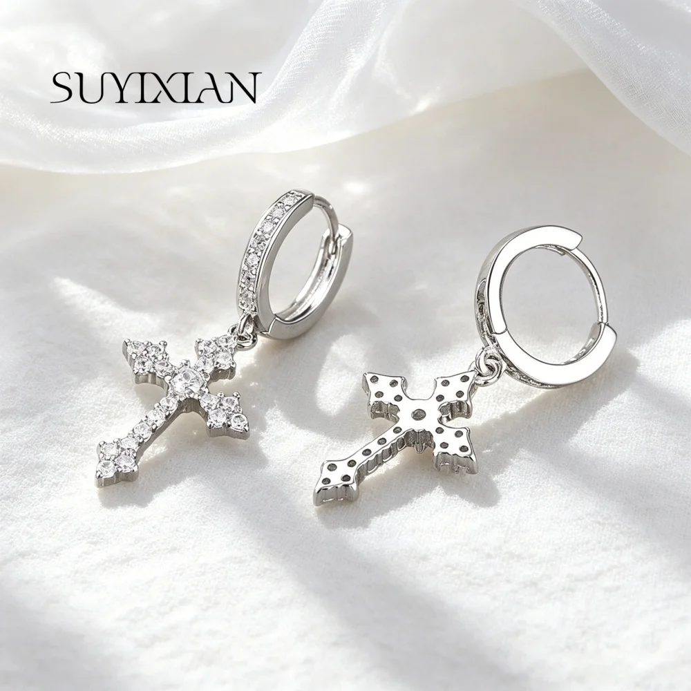 925 Sterling Silber Mode Kreuz Zirkon Ohrringe Geburtstag Party Jubiläum Geschenk Damenschmuck