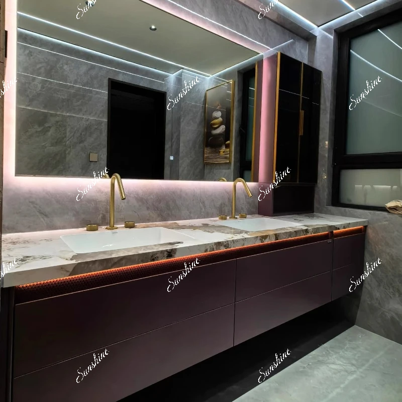 Slate seamless integrated basin bathroom cabinet combination oak face wash toilet, custom