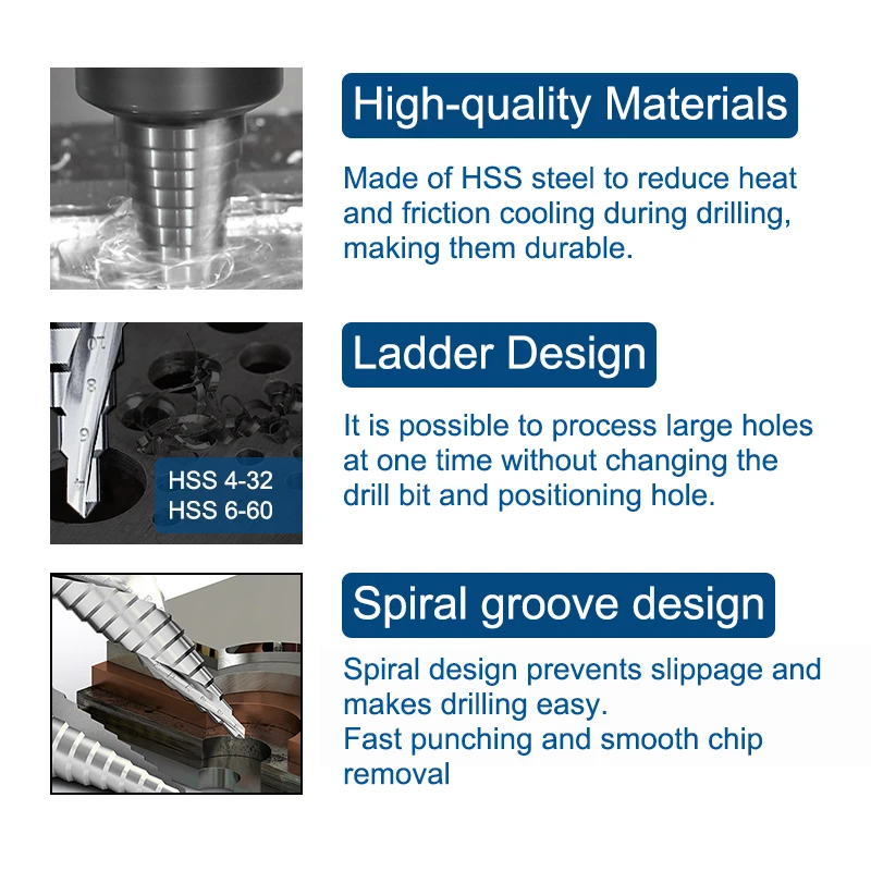 Imagem -03 - Broca Xcan Step Bit Parafuso Hexagonal Broca Pagoda Ferramenta de Perfuração de Núcleo Espiral Hss Sulco de Madeira Cortador de Buraco de Metal 412 432 mm 1pc