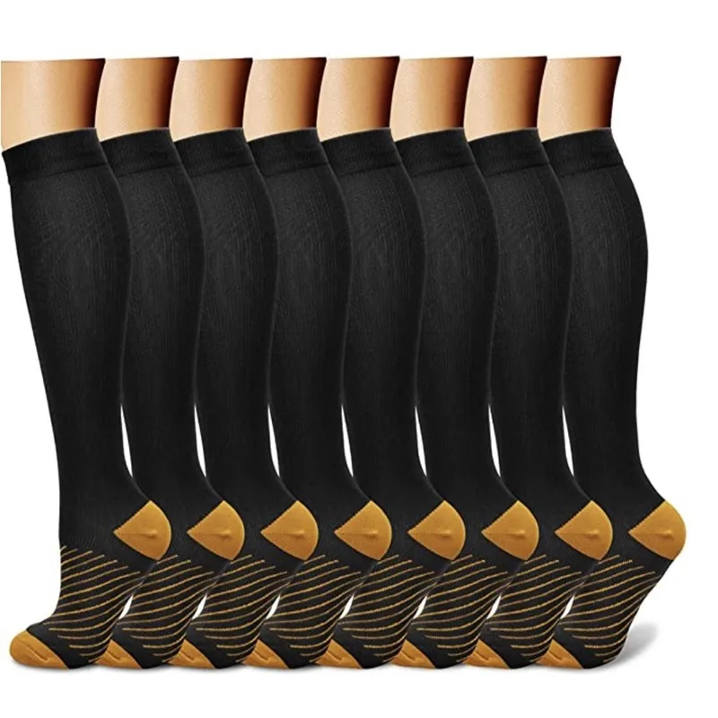 

6 Pairs New Design Black Solid Color Compression Stocking Women Men Knee High Edema Diabetes Varicose Veins Sport Socks 2023