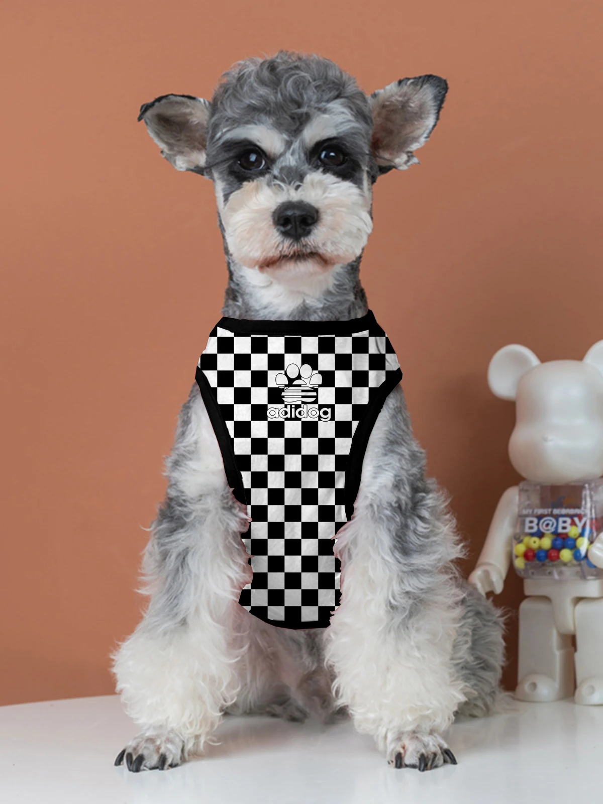 Checkerboard Print Pet Clothing Simple and atmospheric mesh pullover for large and medium-sized dogs Casual sleeveless pet T