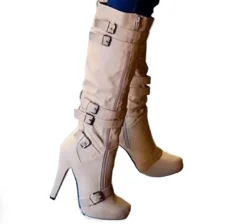 Fashion Women\'s Boots Knee High Mature Fashion Boots 9CM Stiletto European and American Style Side Zipper Round Head Women Shoes
