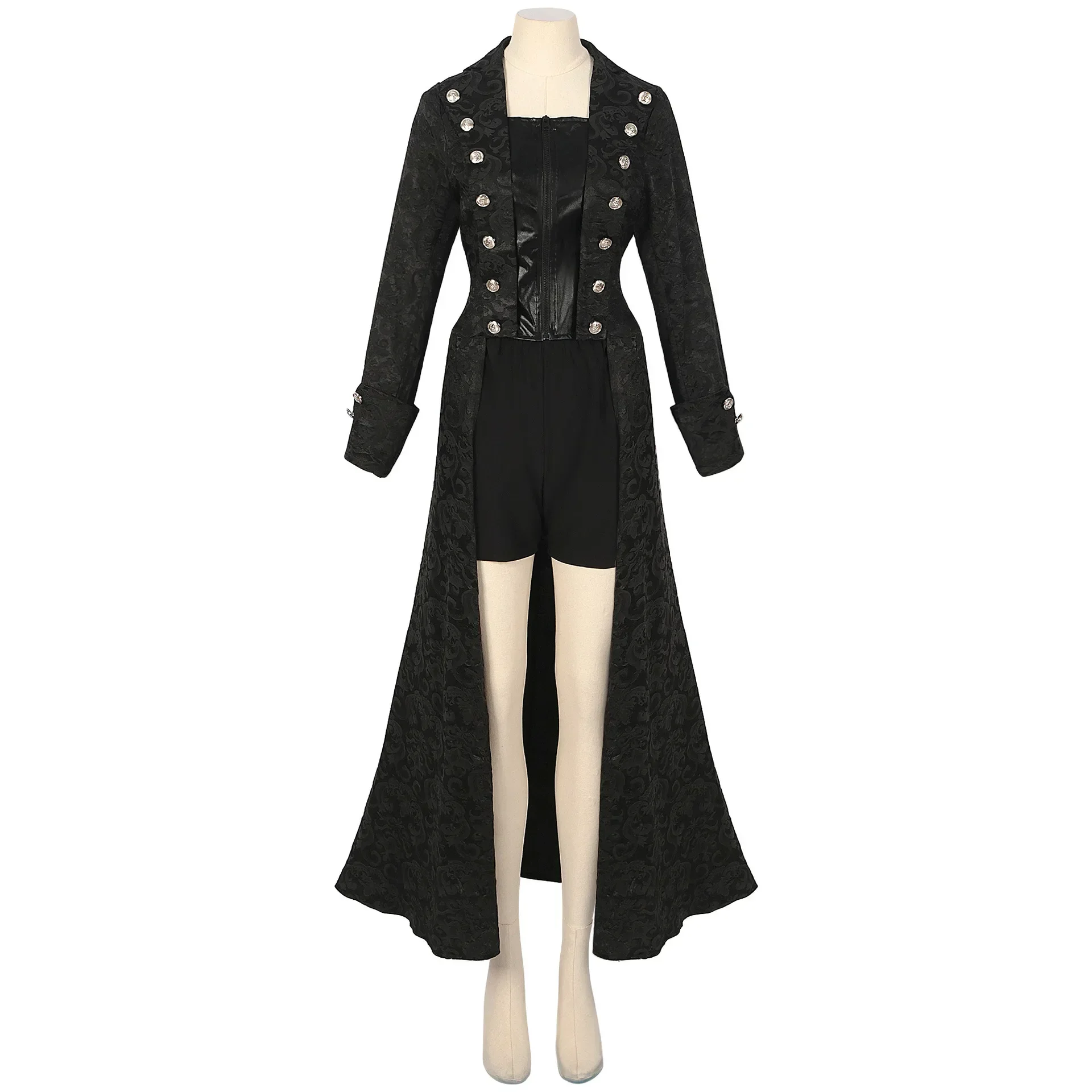 Steampunk Women Dress Shorts Gothic Victorian Ruffles Medieval Renaissance Black Long Sleeve Zipper Lady Vintage Cloth