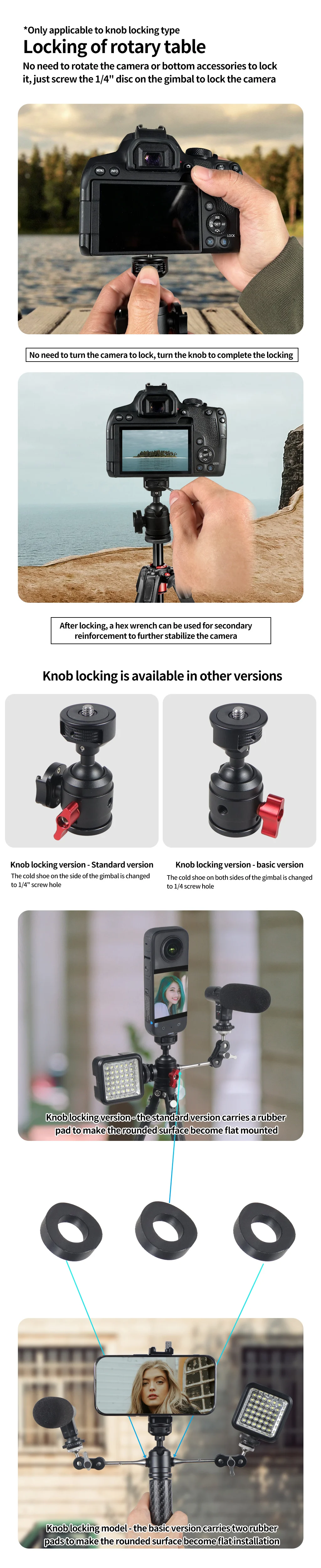 Mini Stativ Swivel Ball Kopf mit Kalten Schuh Mount Adapter für DSLR Kamera Monitor Vlog Flash Licht Mikrofon Magie Arm stehen – Detail 4
