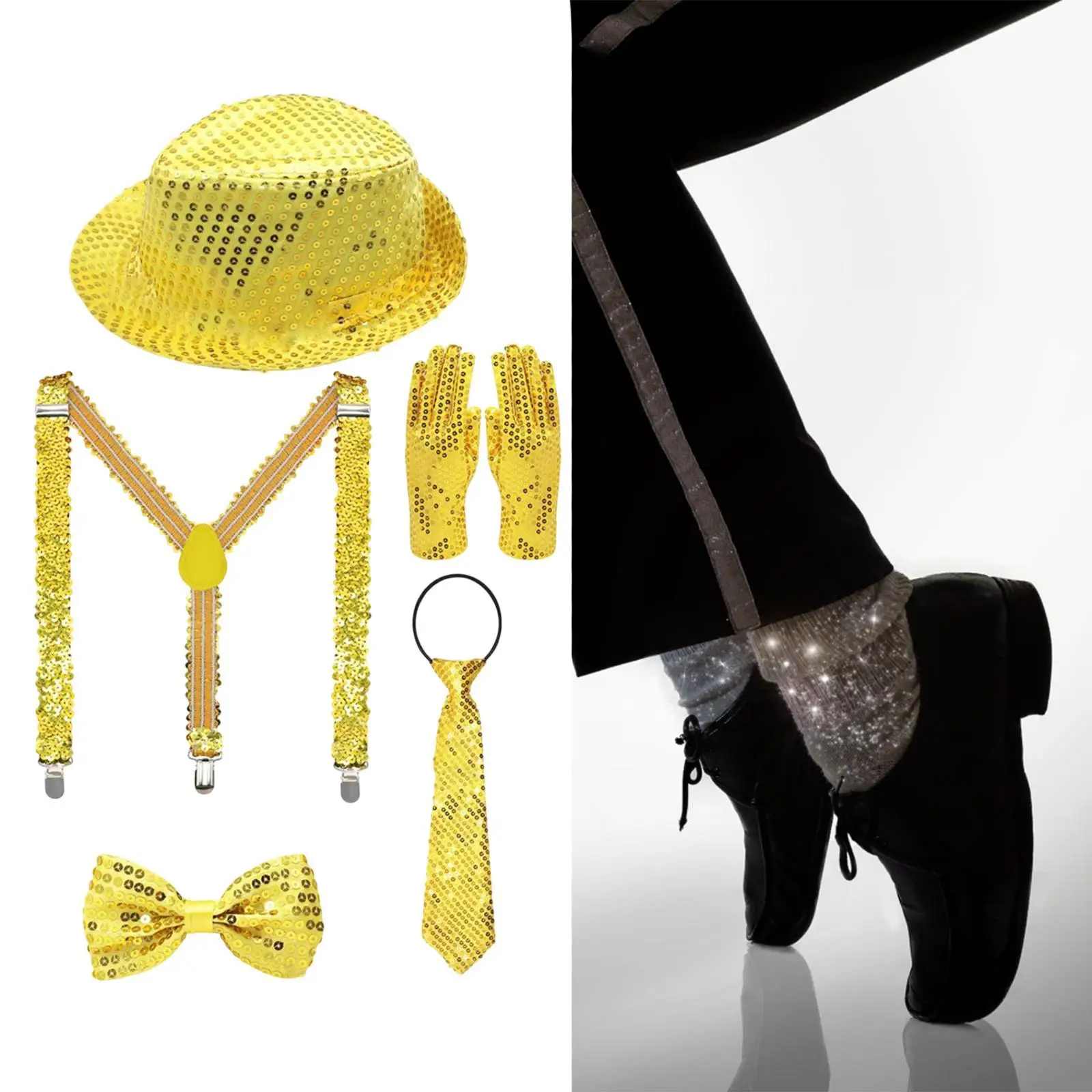 مجموعة زي القبعة العلوية مع ربطة عنق مع ربطة عنق وقبعة جاز للمهرجانات وأعياد الميلاد وحفلات الموسيقى والحفلات الموسيقية #4